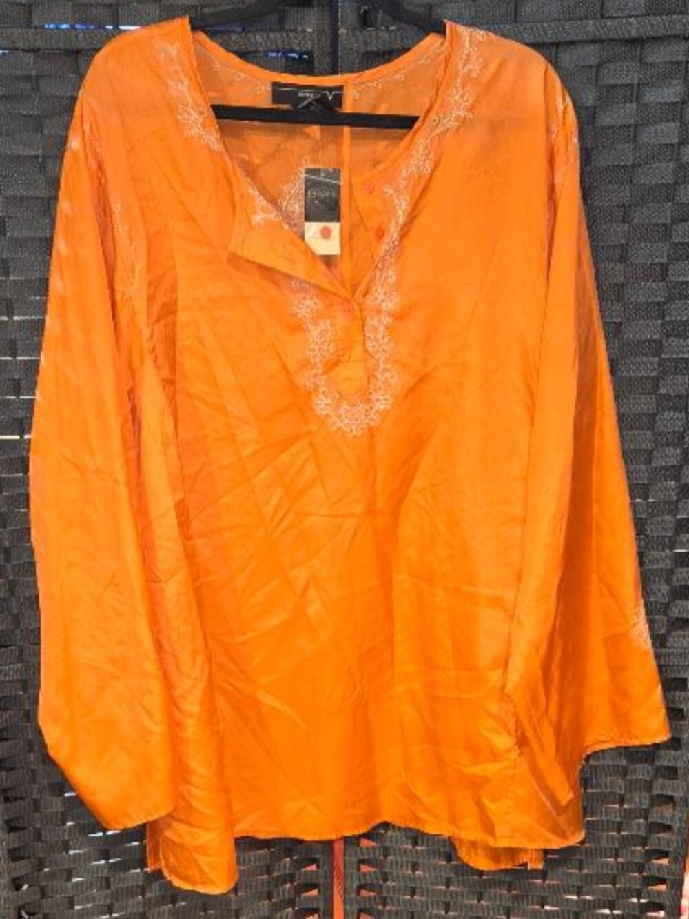 Venezia Embroidered Silk Blend Vibrant Orange Tunic Top